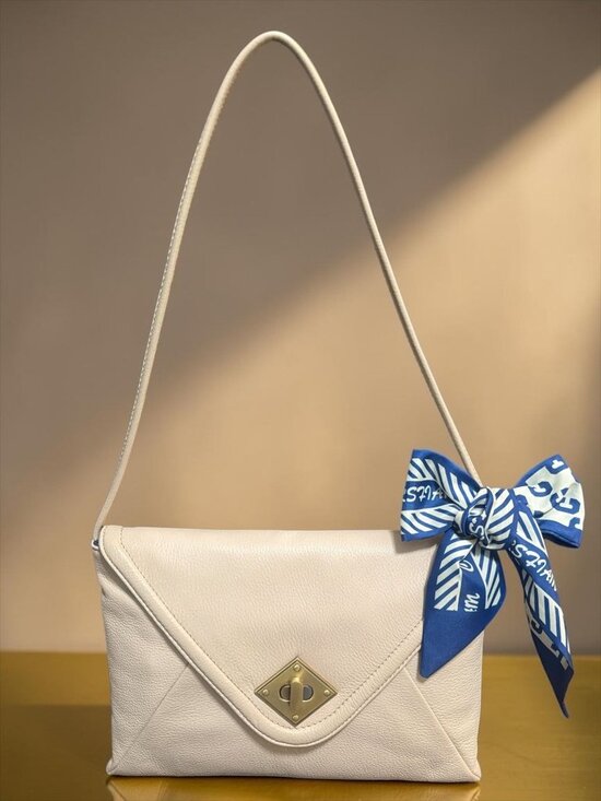 Kate Landry Handbags - Kate Landry 2-Way Shoulder Bag Beige Pebbled Leather Turn Lock Envelope Clutch